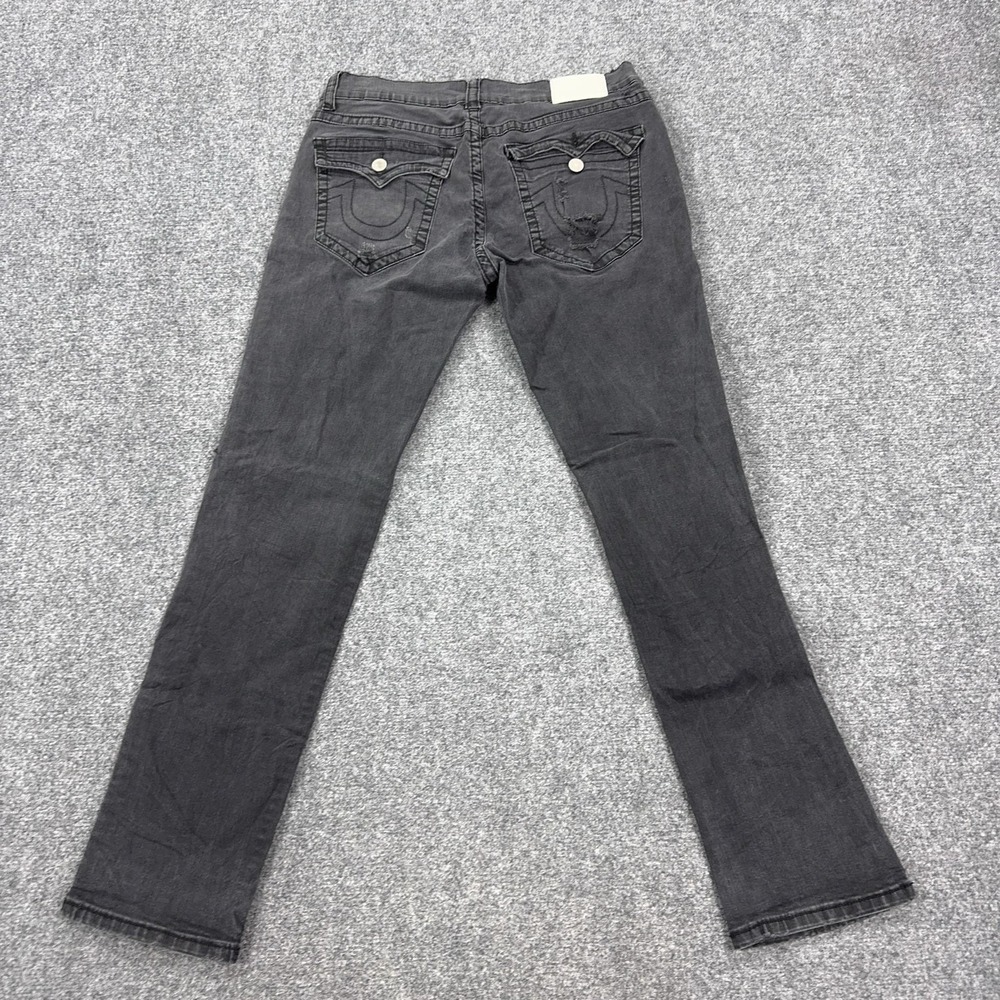 True Religion Geno Flap Relaxed Slim Jeans Mens 34x32 Black Distressed Denim